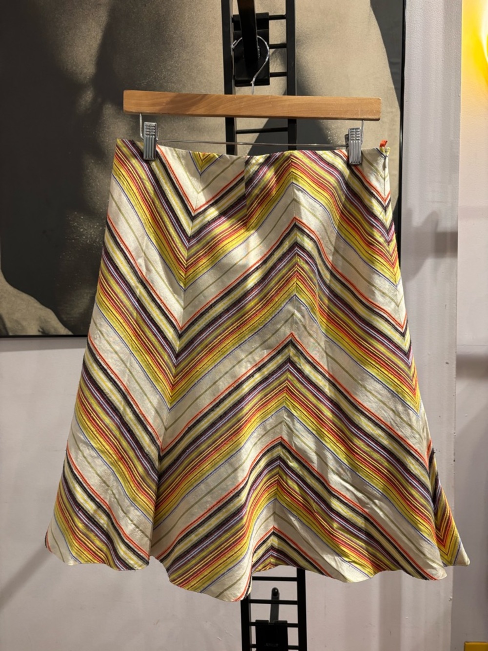 Akris Silk Chevron-Striped A-Line Skirt in Fall Colors Size 8 / F40